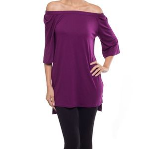 Coveted Clothing Purple Off­-Shoulder Tunic-S